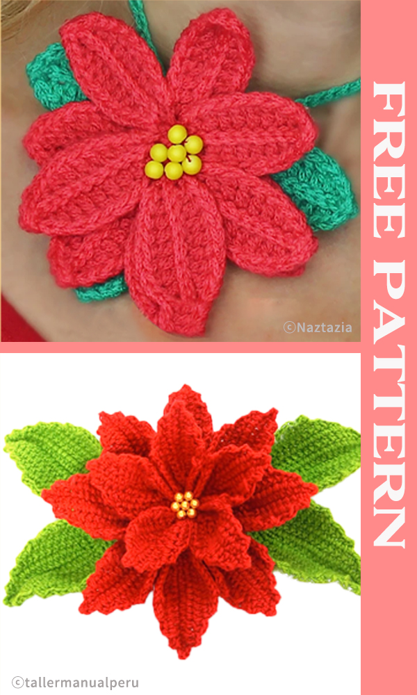 Poinsettia Flower FREE Crochet Patterns
