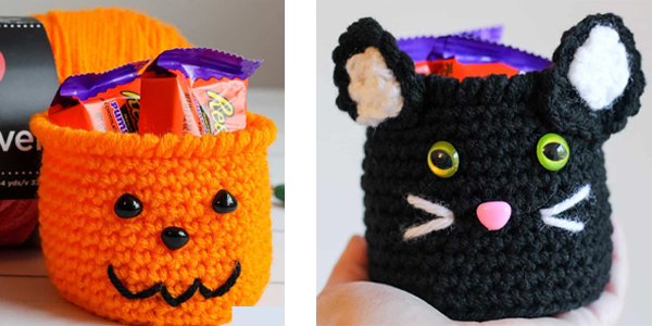 Pumpkin & Black Cat Basket Free Crochet Patterns