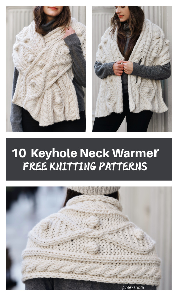 10 Keyhole Neck Warmer FREE Knitting Patterns