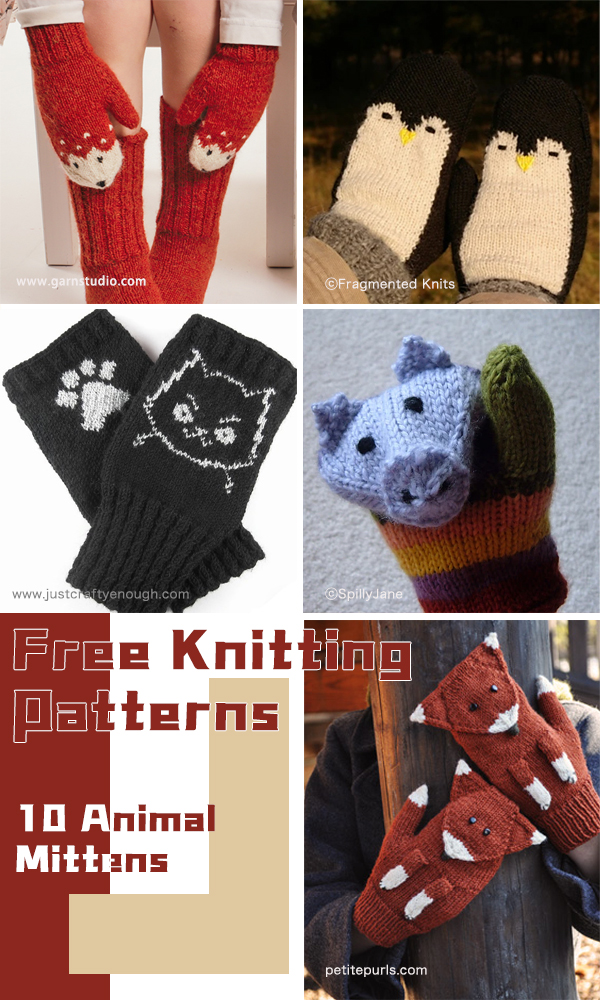 10 Knitted Animal Mittens Free Patterns P