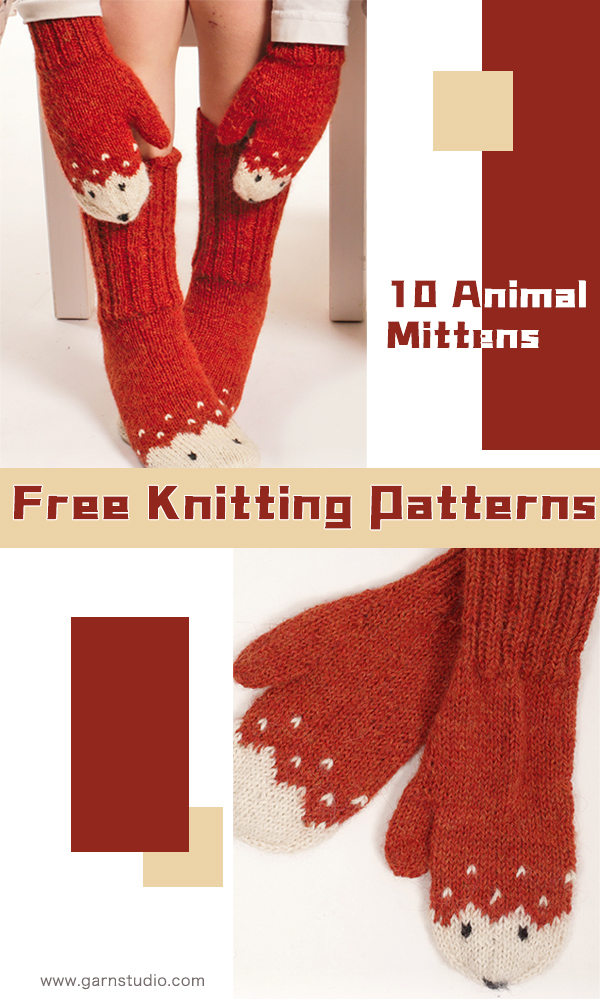 Link to this Animal Mittens FREE knitting patterns is here: FREE PATTERN 1