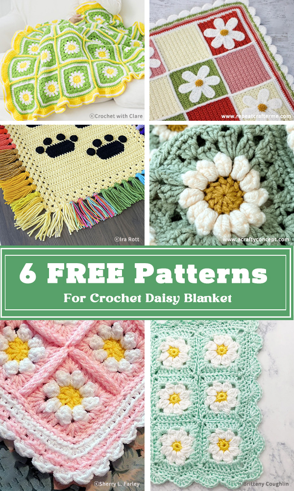 6 FREE Patterns For Crochet Daisy Blanket 
