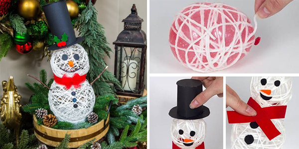 DIY Yarn Balloon Snowman tutorials