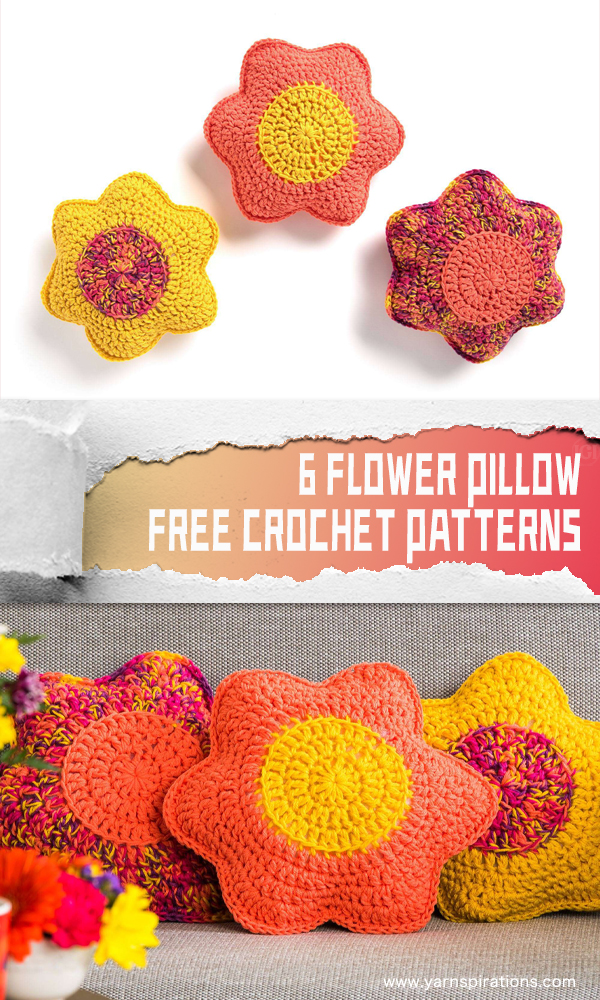 6 Flower Pillow FREE Crochet Patterns 
