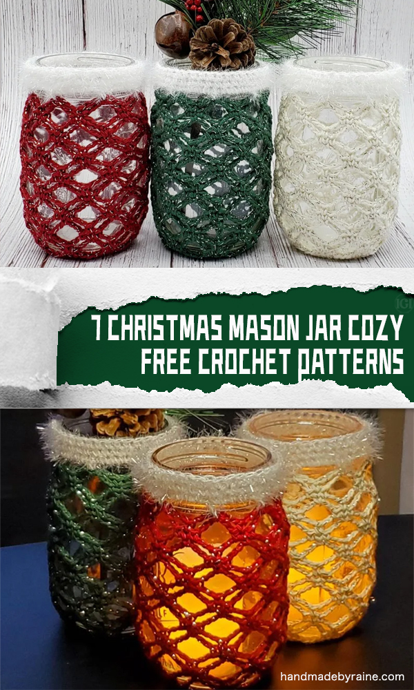 7 Christmas Mason Jar Cozy FREE Crochet Patterns 