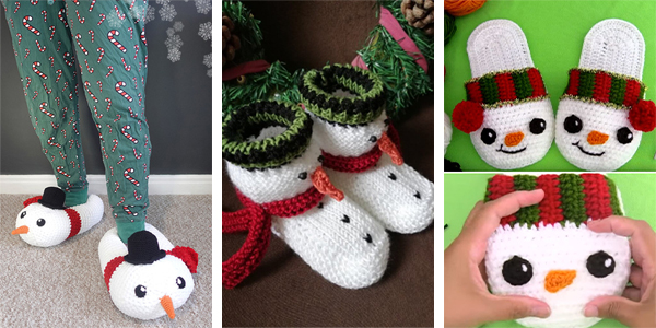 Christmas Snowman Slippers Free Crochet / Knitting Patterns