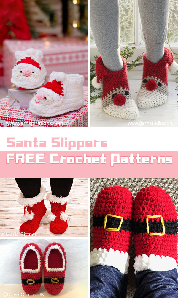 Crocheted Santa Slippers FREE Patterns 