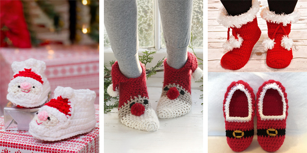 Crocheted Santa Slippers FREE Patterns