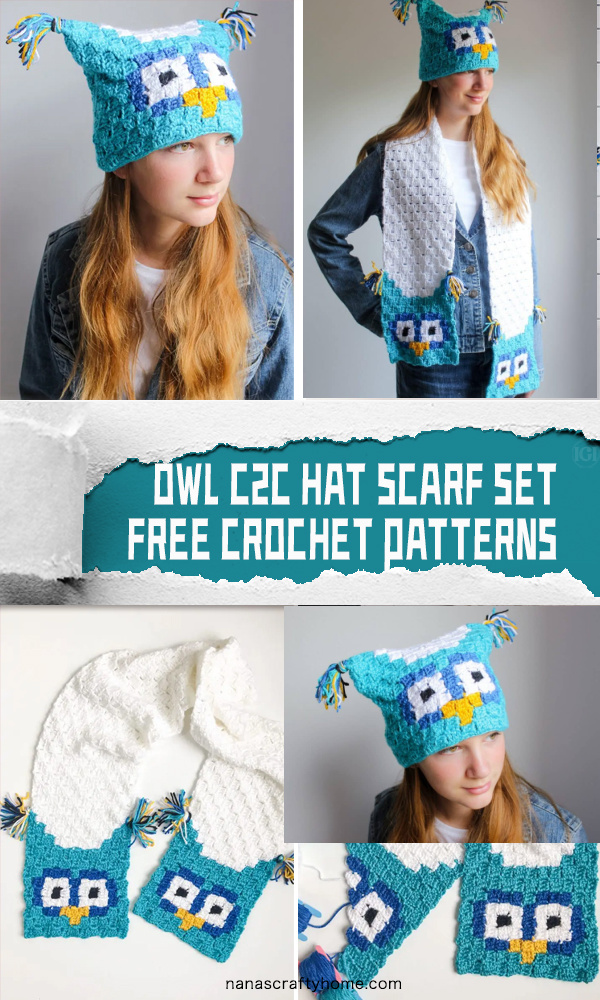 Owl C2C Hat Scarf Set Free Crochet Patterns 