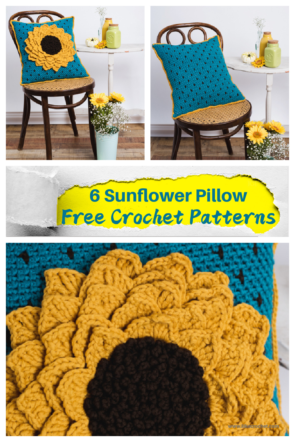 6 Sunflower Pillow Free Crochet Patterns