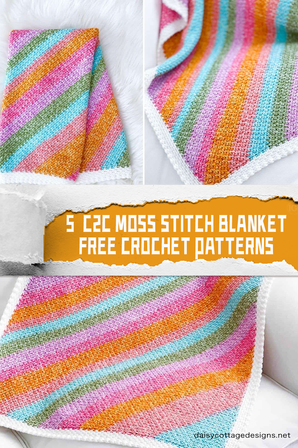 5 FREE Moss Stitch Blanket Crochet Patterns