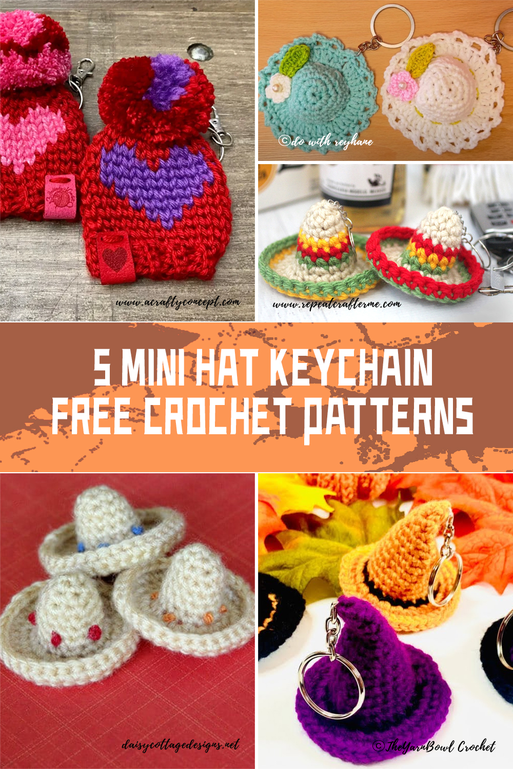 5 Mini Hat Keychain FREE Crochet Patterns