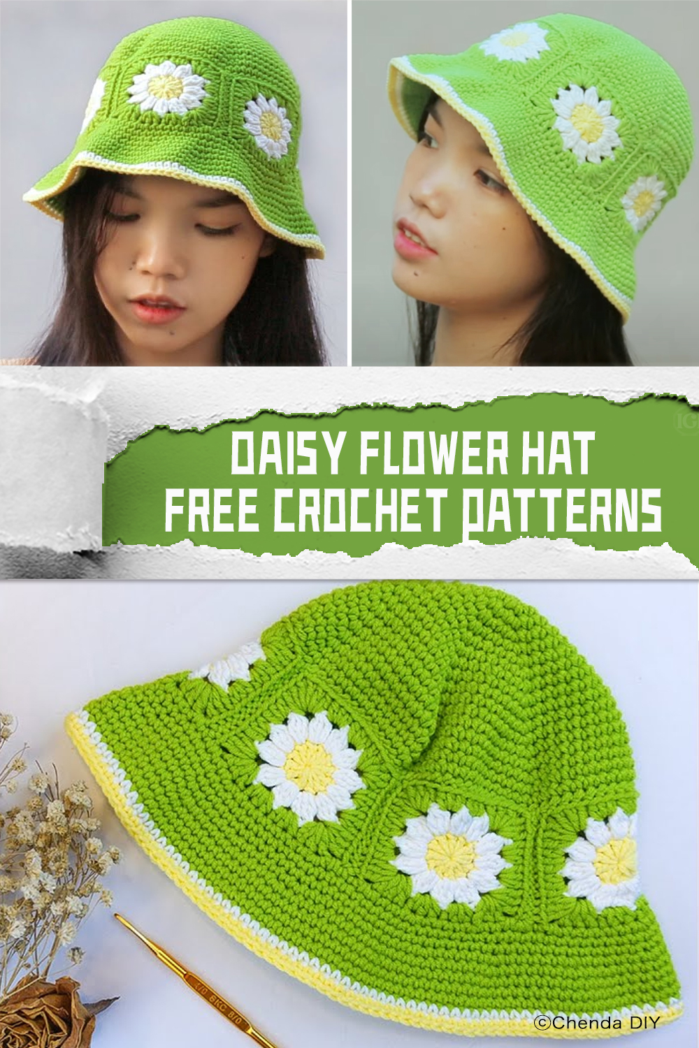 FREE Daisy Flower Hat Crochet Patterns