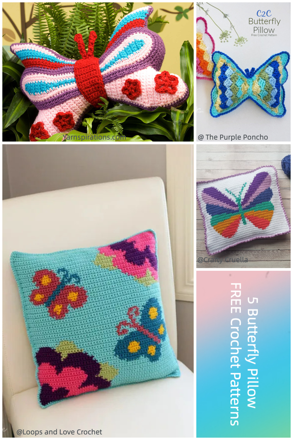 5 Butterfly Pillow FREE Crochet Patterns