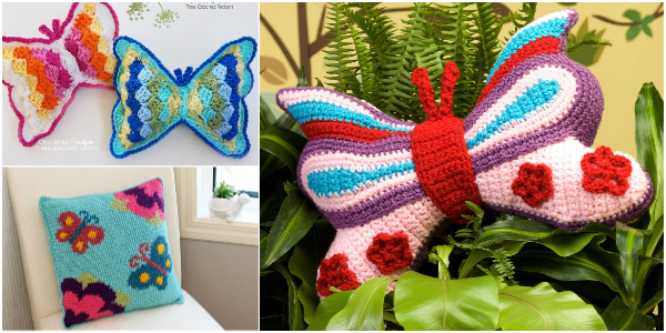 5 Butterfly Pillow FREE Crochet Patterns