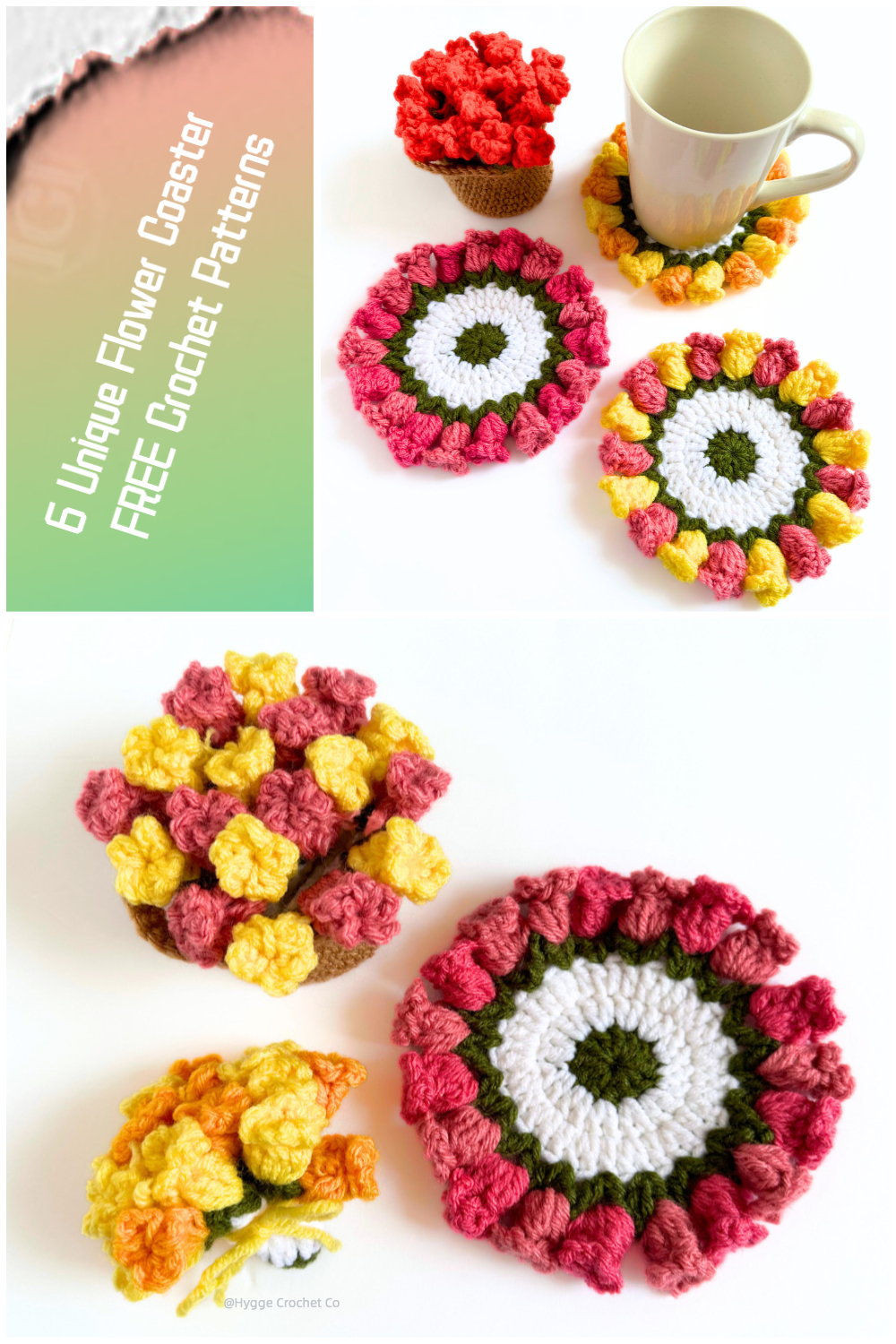 6 Flower Coaster FREE Crochet Patterns
