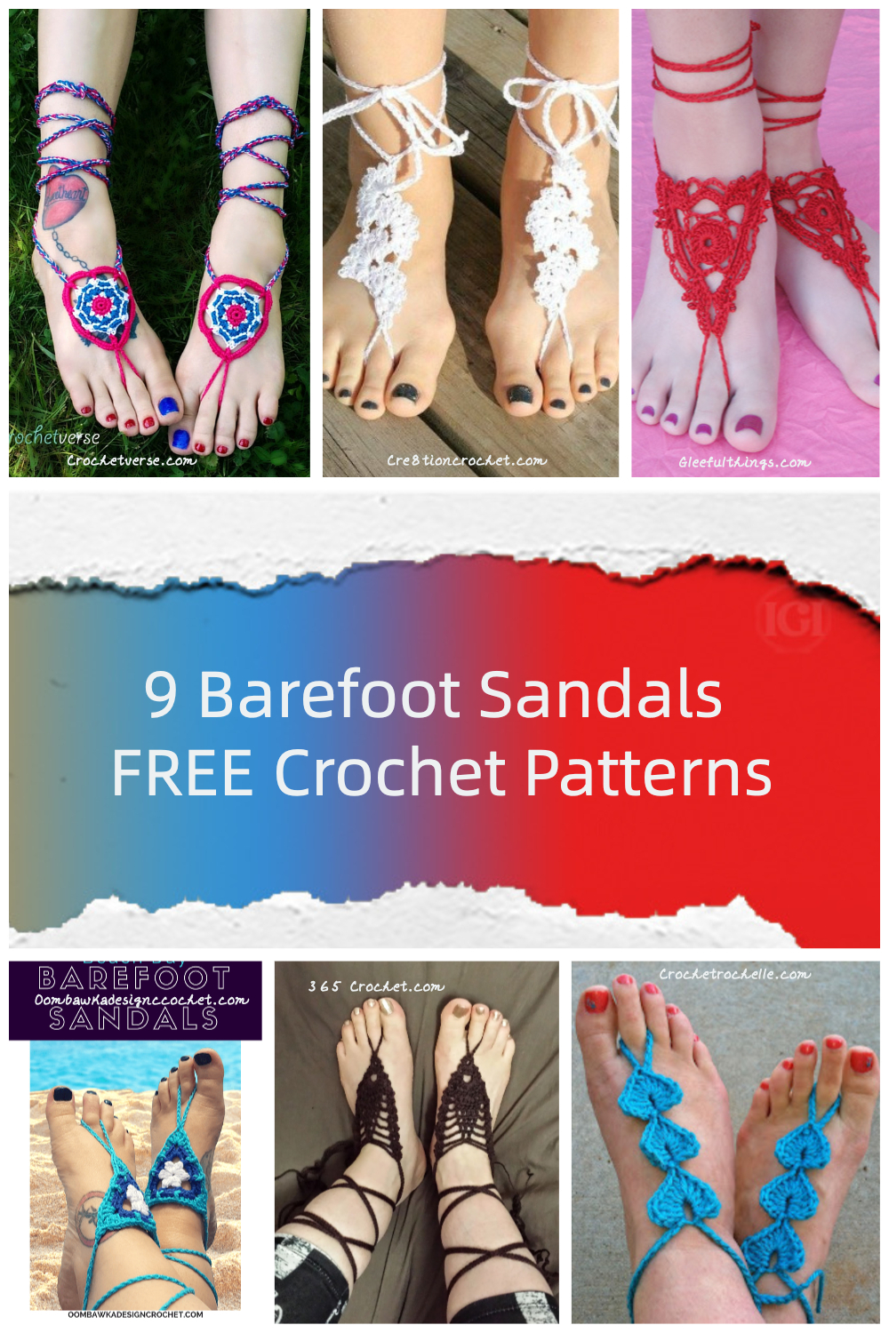 9 Barefoot Sandals FREE Crochet Patterns  P