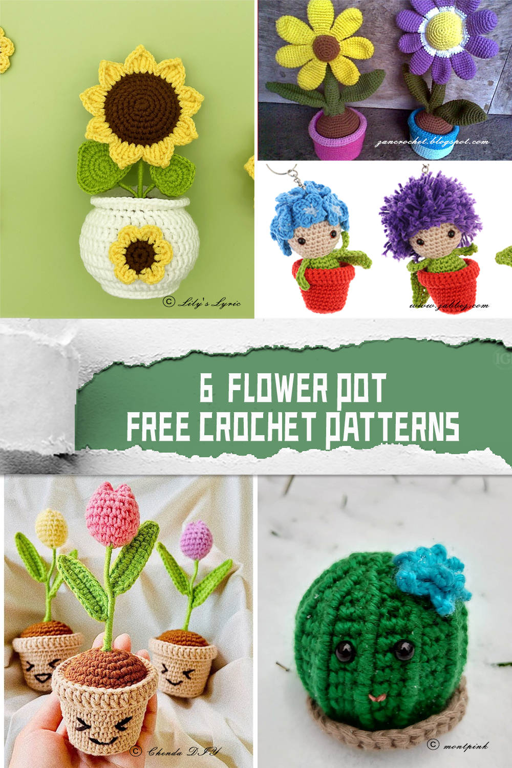 6 Flower Pot FREE Crochet Patterns