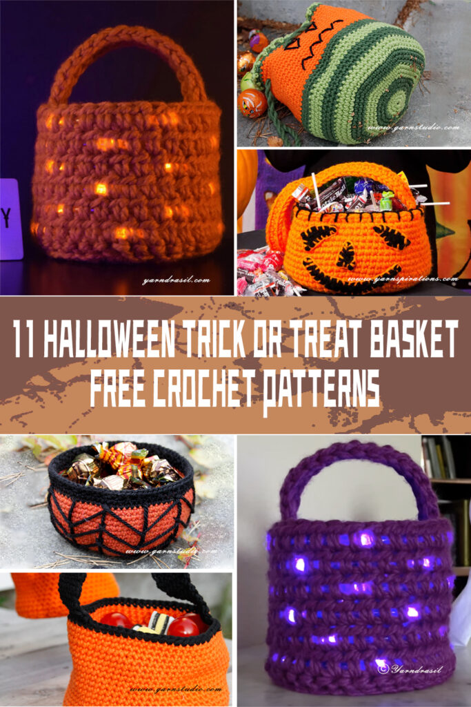 11 Halloween Trick Or Treat Basket  Crochet Patterns - FREE