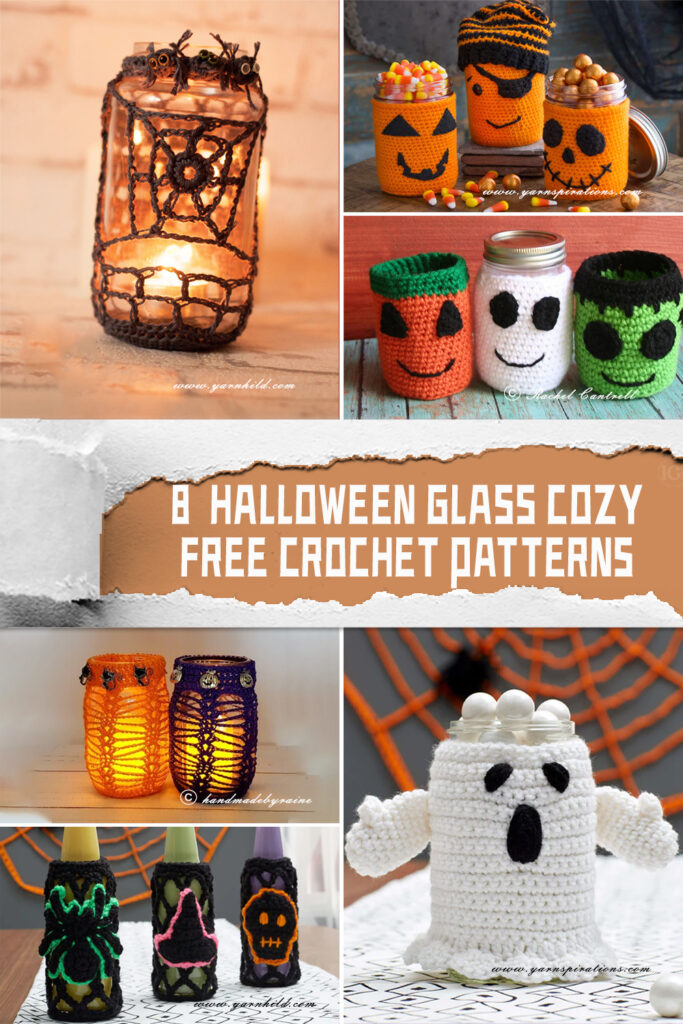 8  Halloween Glass Cozy Crochet Patterns - FREE