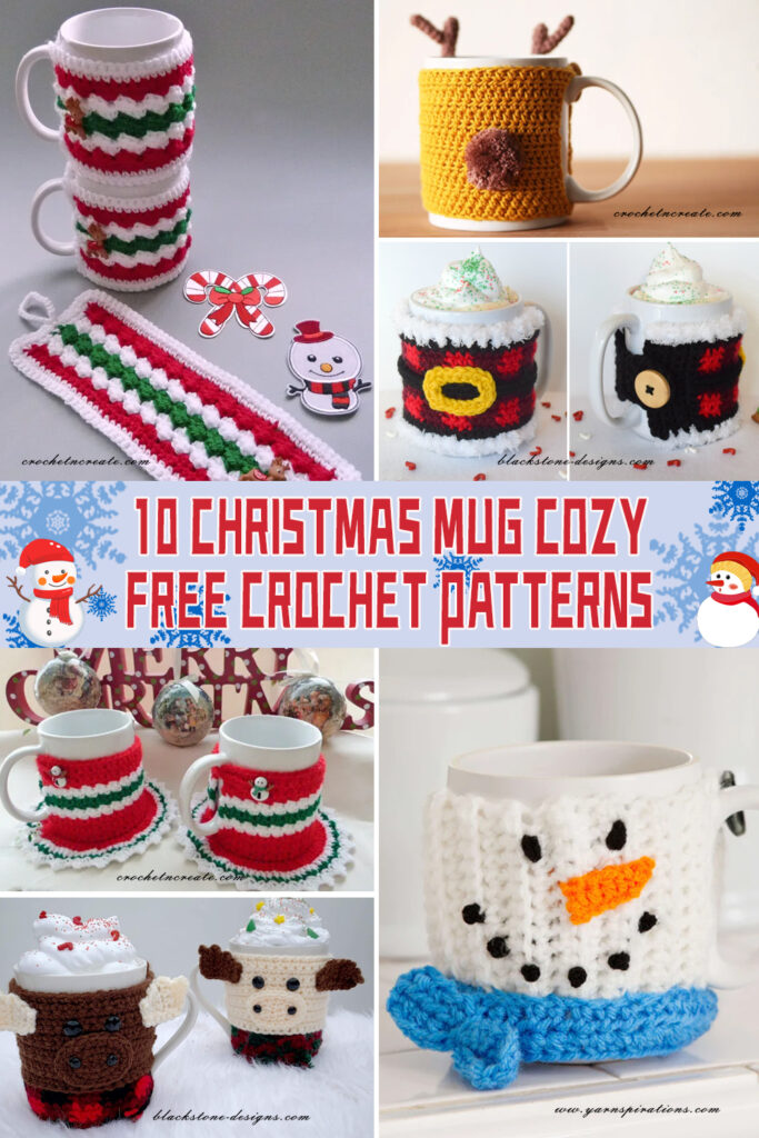 10 Christmas Mug Cozy Crochet Patterns - FREE