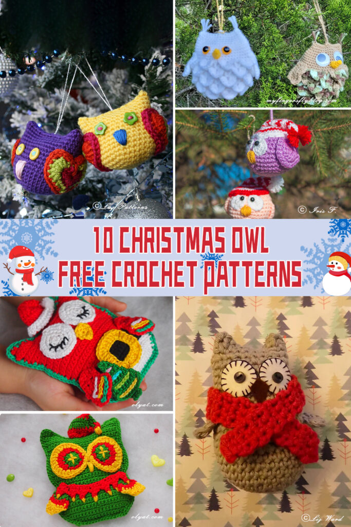 10 Christmas Owl Crochet Patterns - FREE