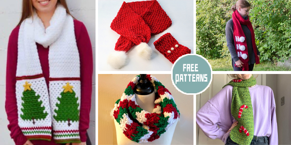 11 Christmas Scarf Crochet Patterns - FREE