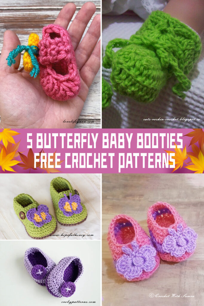 5 Butterfly Baby Booties Crochet Patterns- FREE