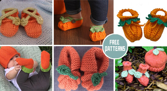 6 FREE Pumpkin Baby Booties Patterns ( Crochet & Knit)