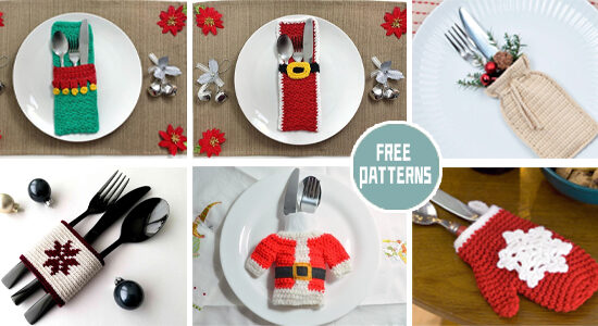 10 Christmas Cutlery Holder Crochet Patterns – FREE