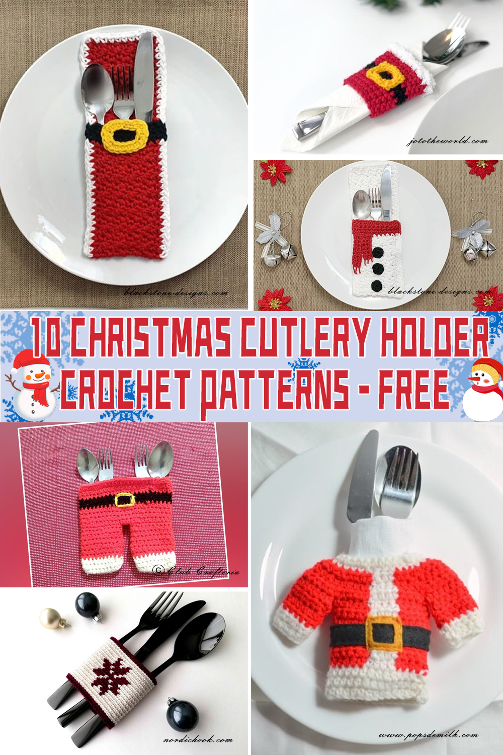 10 Christmas Cutlery Holder Crochet Patterns FREE