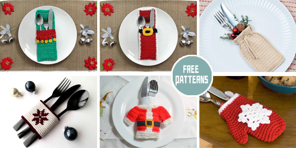 10 Christmas Cutlery Holder Crochet Patterns – FREE