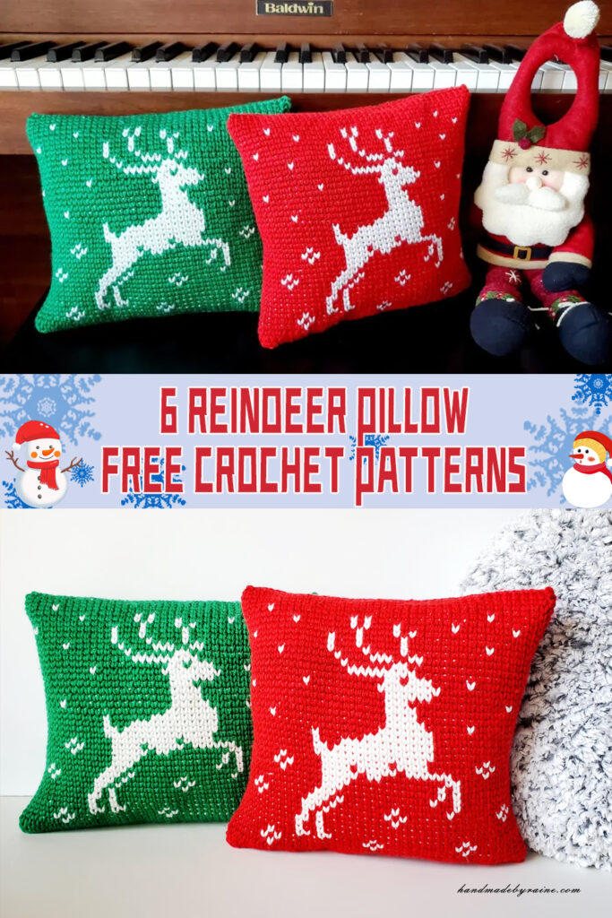 6 Reindeer Pillow Crochet Patterns - FREE