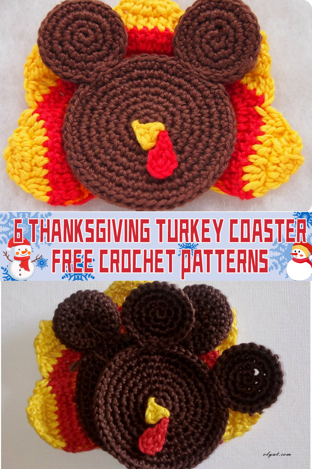 6 Thanksgiving Turkey Coaster Crochet Patterns FREE