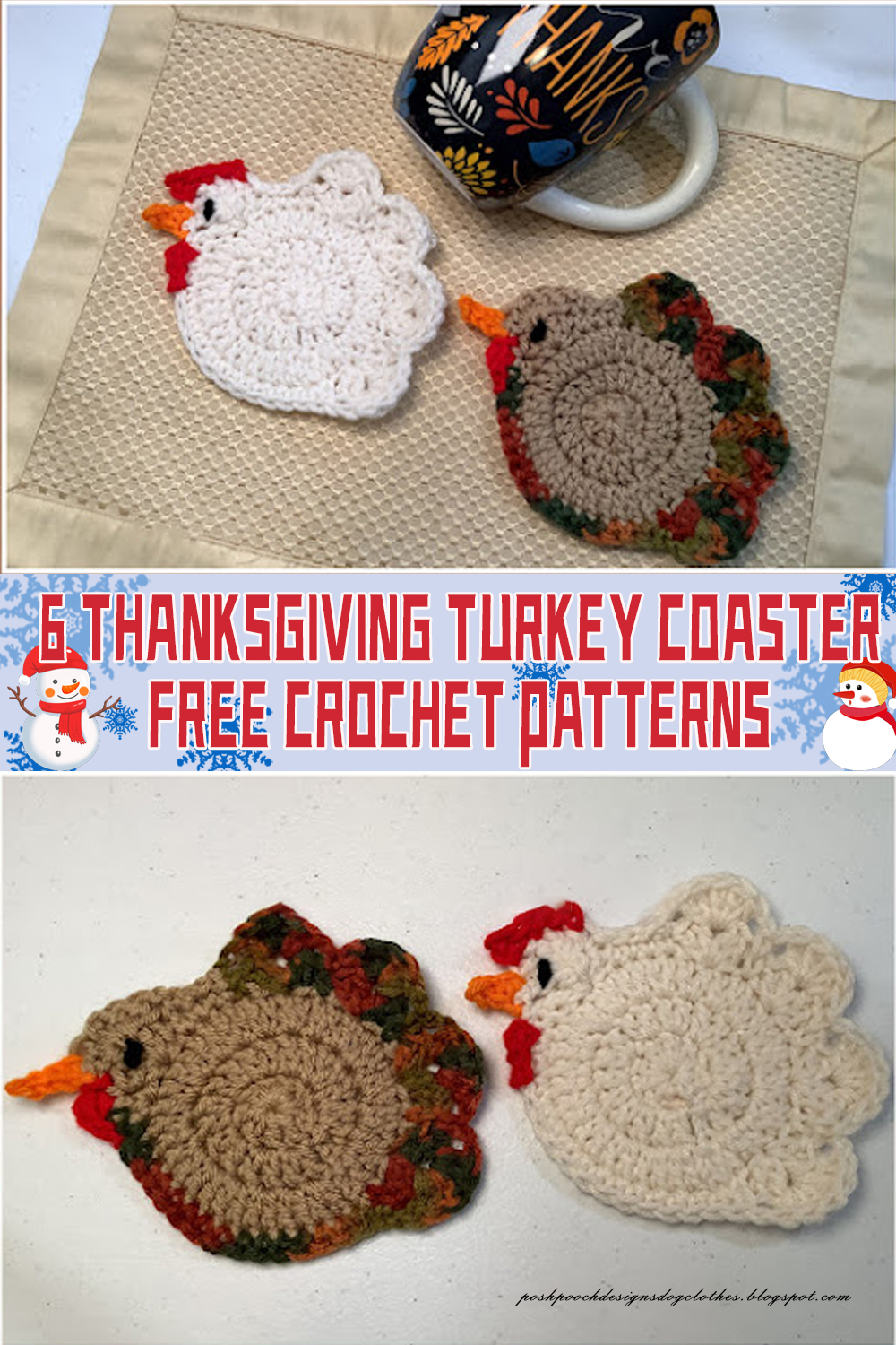 6 Thanksgiving Turkey Coaster Crochet Patterns FREE