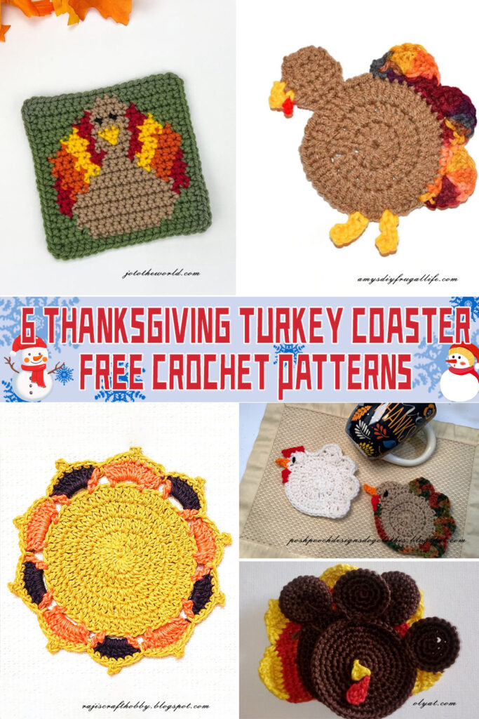 6 Thanksgiving Turkey Coaster Crochet Patterns - FREE 