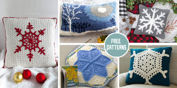 7 Christmas Snowflake Pillow Crochet Patterns- FREE