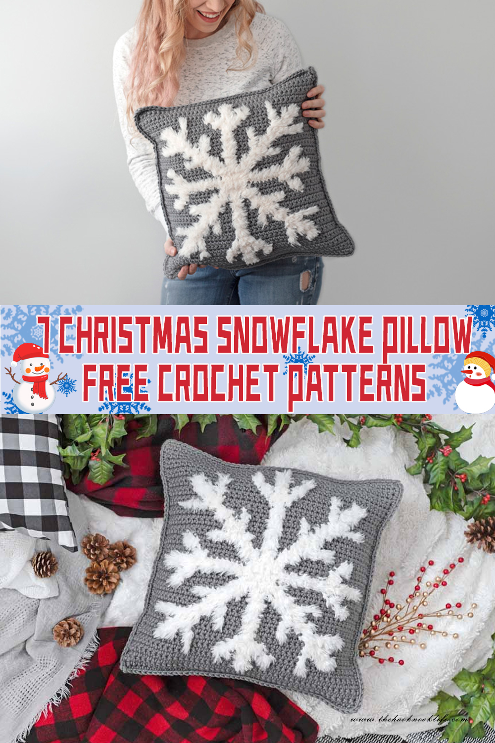 7 Christmas Snowflake Pillow Crochet Patterns- FREE - iGOODideas.com