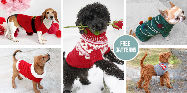 8 Christmas Dog Sweater Knitting Patterns - FREE