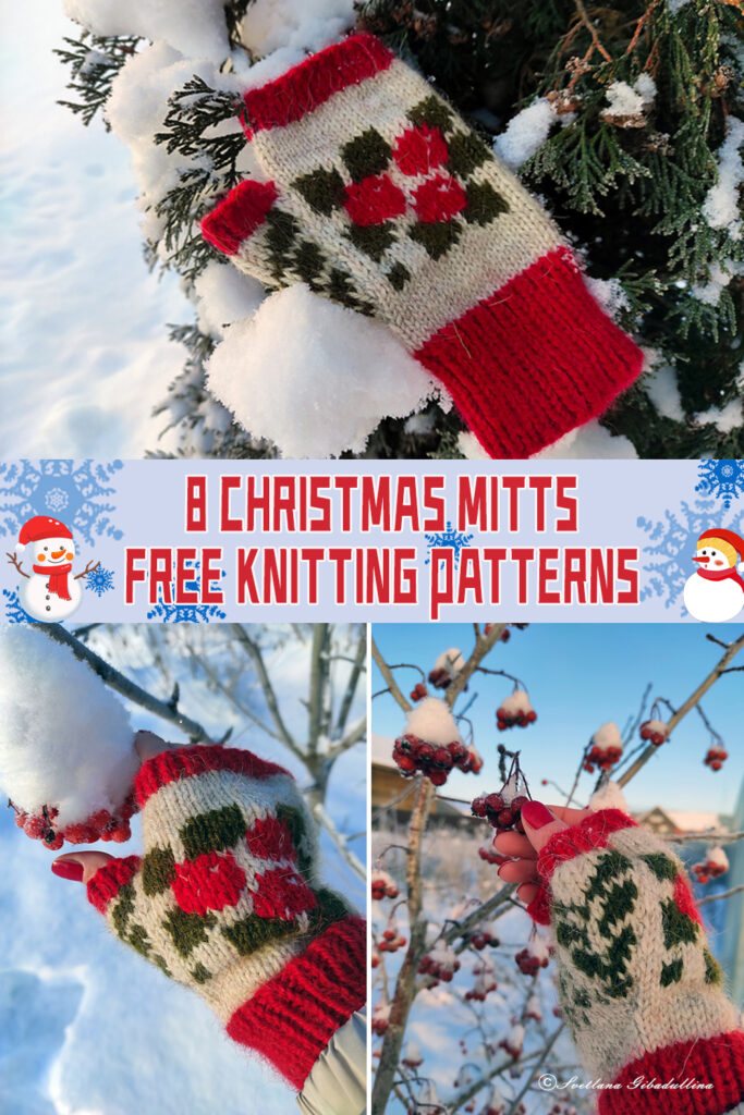 8 Christmas Mitts Knitting Patterns -  FREE