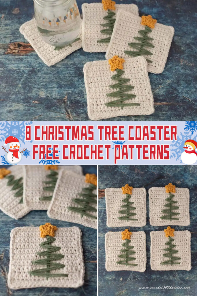 8 Christmas Tree Coaster Crochet Patterns - FREE