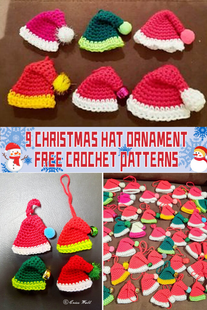 9 Christmas Hat Ornament Crochet Patterns - FREE