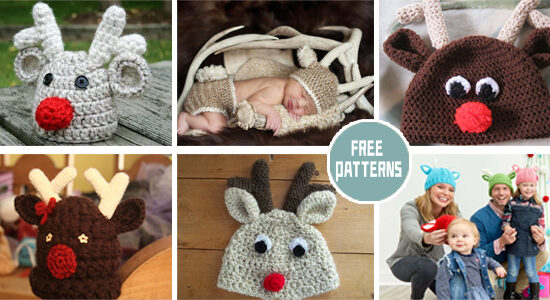 10 Christmas Reindeer Baby Hat Crochet Patterns - FREE