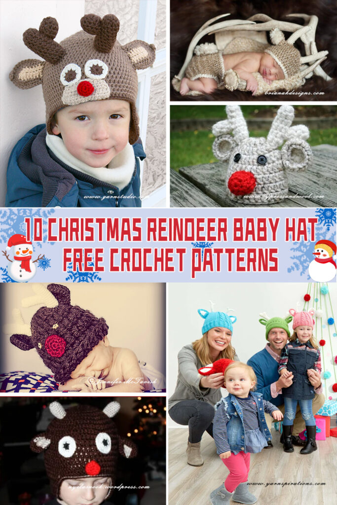 10 Christmas Reindeer Baby Hat Crochet Patterns - FREE