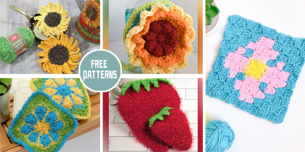 10 Flower Scrubby Dishcloth  Crochet Patterns – FREE