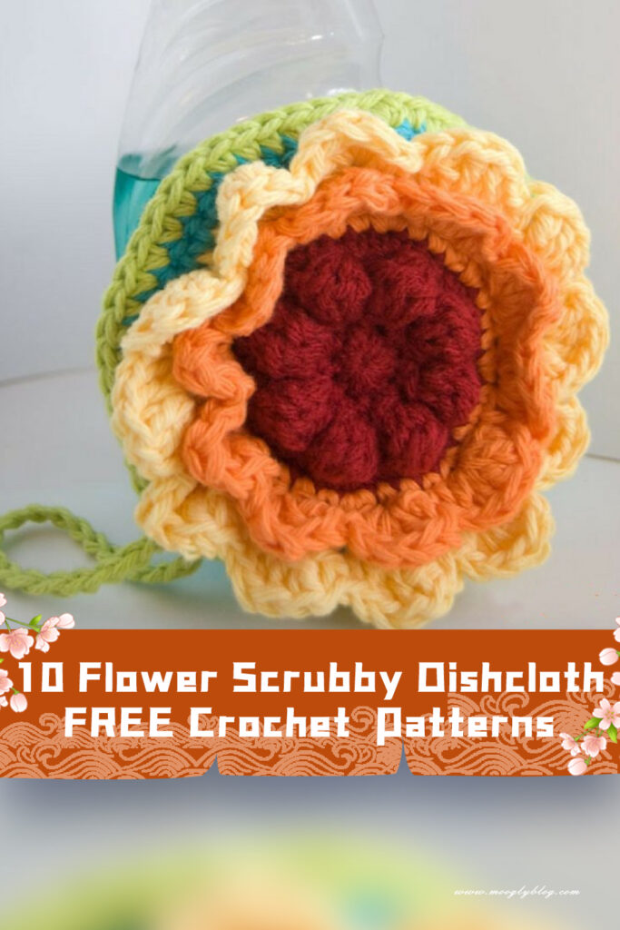 10 Flower Scrubby Dishcloth Crochet Patterns - FREE