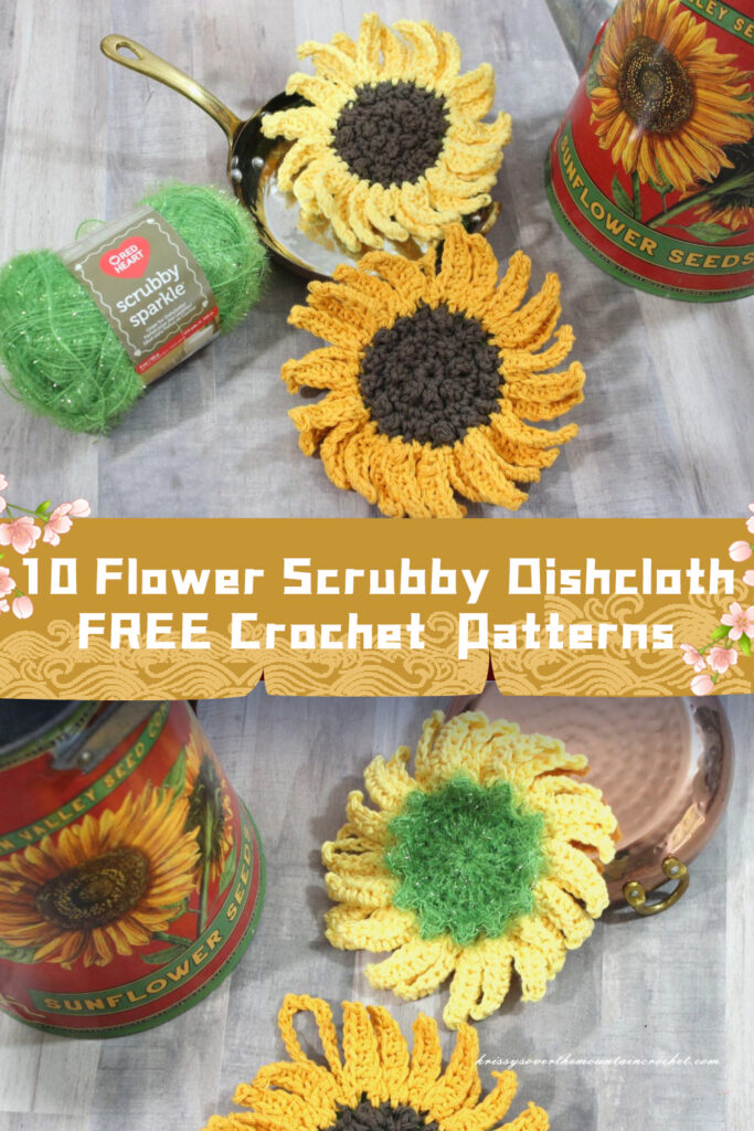 10 Flower Scrubby Dishcloth Crochet Patterns - FREE