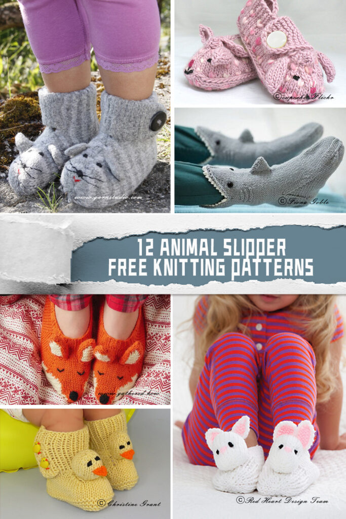 12 Animal Slipper Knitting Patterns - FREE
