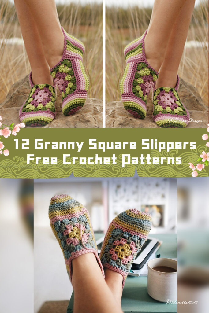 12 Granny Square Slippers Crochet Patterns - FREE
