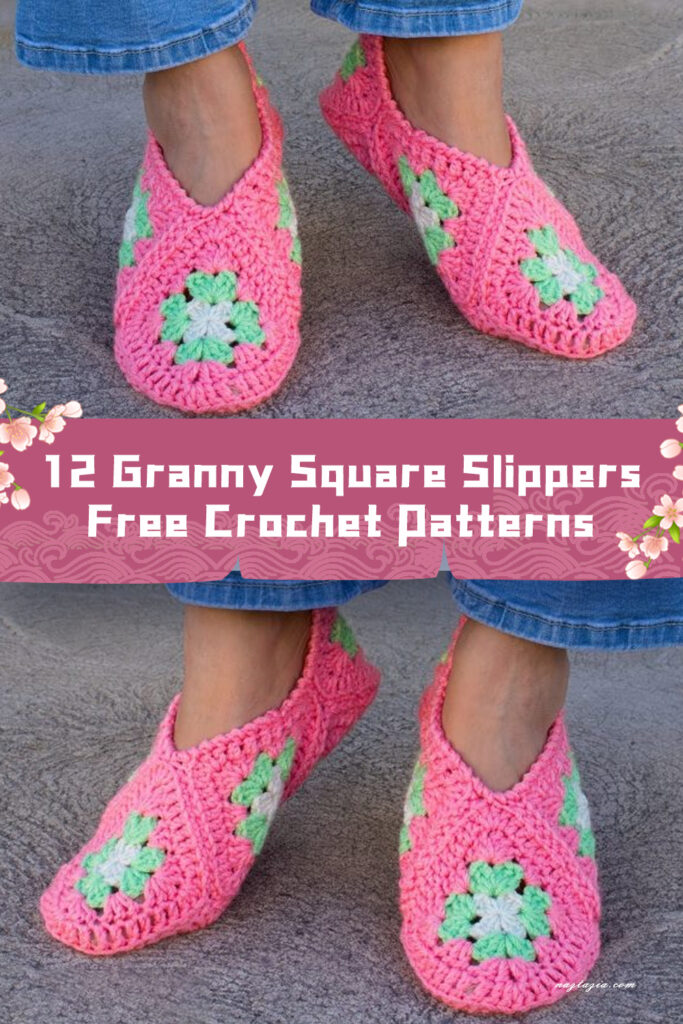12 Granny Square Slippers Crochet Patterns - FREE